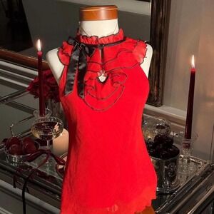 Byer California Cherry Red Ruffle Halter Top